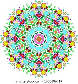 Ornamental round organic pattern, circle colorful mandala with many details on white background, can be used for wallpaper, pattern fills, background,round ornamental natural doily pattern, mandala