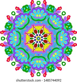 Ornamental round organic pattern, circle colorful mandala with many details on white background, can be used for wallpaper, pattern fills, background,round ornamental natural doily pattern, mandala
