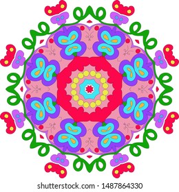 Ornamental round organic pattern, circle colorful mandala with many details on white background, can be used for wallpaper, pattern fills, background,round ornamental natural doily pattern, mandala