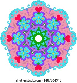 Ornamental round organic pattern, circle colorful mandala with many details on white background, can be used for wallpaper, pattern fills, background,round ornamental natural doily pattern, mandala