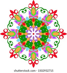 Ornamental round organic pattern, circle colorful mandala with many details on white background, can be used for wallpaper, pattern fills, background,round ornamental natural doily pattern, mandala