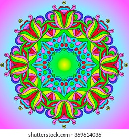 Ornamental round organic pattern, circle colorful  background with many details, can be used for wallpaper, pattern fills, background,surface textures, round ornamental natural doily pattern, mandala.