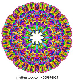 Ornamental round organic pattern, circle colorful  mandala on white background, can be used for wallpaper, pattern fills, background,surface textures, round ornamental natural doily pattern, mandala.