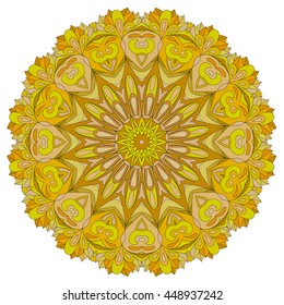 Ornamental round organic pattern, circle colorful  mandala  with many details on white background, can be used for wallpaper, pattern fills, background,surface textures,  round ornamental, mandala.