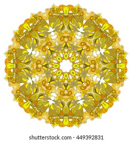 Ornamental round organic pattern, circle colorful  mandala  with many details on white background, can be used for wallpaper, pattern fills, background,surface textures,  mandala.