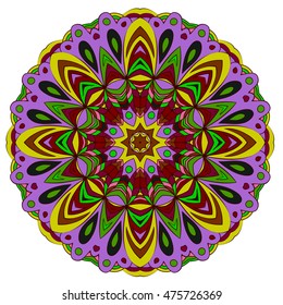 Ornamental round organic pattern, circle colorful  mandala  with many details on white background, can be used for wallpaper, pattern fills,  round ornamental natural doily pattern, mandala.