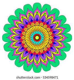 Ornamental round organic pattern, circle colorful  mandala  with many details on white background, can be used for wallpaper, pattern fills, background,round ornamental natural doily pattern, mandala.