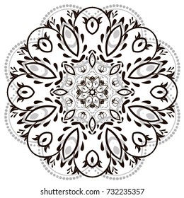 Ornamental round organic pattern, circle monochrome mandala  with many details on white background, can be used for wallpaper, pattern fills, background,surface textures,  round ornamental.