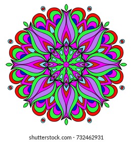 Ornamental round organic pattern, circle colorful  mandala  with many details on white background, can be used for wallpaper, pattern fills, background,surface textures,  round ornamental.