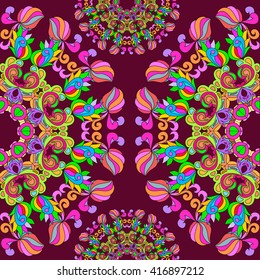 Ornamental round organic seamless pattern, circle background with many details,can be used for wallpaper, pattern fills, background,surface textures,  round ornamental natural doily pattern, mandala.