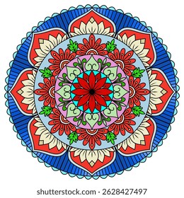 ornamental round ornament, A kaleidoscope of Mandala vibrant circular patterns with intricate details and a captivatingly eclectic color scheme, creating a mesmerizing visual experience