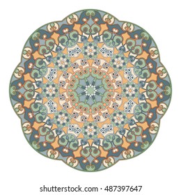 Ornamental round pattern for Anti-stress therapy. The unusual shape of the flower. East snowflake. Can be used for tattoo or print on t-shirts, design and wedding cards.