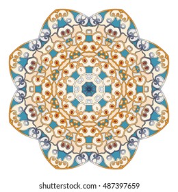 Ornamental round pattern for Anti-stress therapy. The unusual shape of the flower. East snowflake. Can be used for tattoo or print on t-shirts, design and wedding cards.