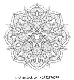 Ornamental round pattern. Black outline mandala on white background. Vector illustration.