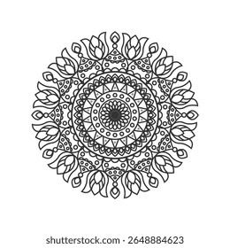 Ornamental round pattern. Black outline mandala on white background