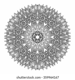 Ornamental round pattern with floral elements for smart modern coloring book for adult, shirt design or tattoo.