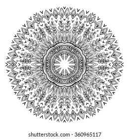 Ornamental round pattern with floral elements for smart modern coloring book for adult, shirt design or tattoo.