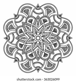 Ornamental round pattern with floral elements for smart modern coloring book for adult, shirt design or tattoo.