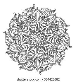 Ornamental round pattern with floral elements for smart modern coloring book for adult, shirt design or tattoo.