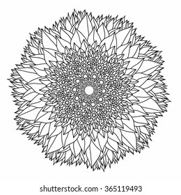 Ornamental round pattern with floral elements for smart modern coloring book for adult, shirt design or tattoo.