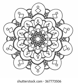 Ornamental round pattern with floral elements for smart modern coloring book for adult, shirt design or tattoo.