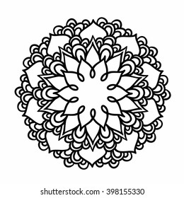 Ornamental round pattern with floral elements for smart modern coloring book for adult, shirt design or tattoo.Tribal zentangle for henna, tattoo, mehndi, mehdi. Hand-drawn zen doodle background.