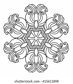Ornamental round pattern with floral elements for smart modern coloring book for adult, shirt design or tattoo. Henna tattoo doodle vector mandala on white background