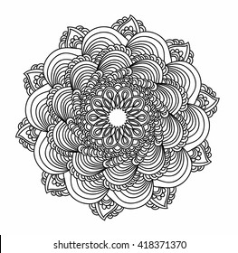 Ornamental round pattern with floral elements for smart modern coloring book for adult, shirt design or tattoo.