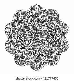 Ornamental round pattern with floral elements for smart modern coloring book for adult, shirt design or tattoo. Mandala pattern. Decoration pattern.