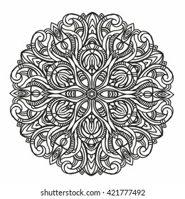 Ornamental round pattern with floral elements for smart modern coloring book for adult, shirt design or tattoo. Mandala pattern. Decoration pattern.