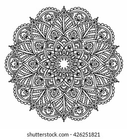 Ornamental round pattern with floral elements for smart modern coloring book for adult, shirt design or tattoo. Mandala pattern. Decoration pattern.