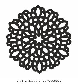 Ornamental round pattern with floral elements for smart modern coloring book for adult, shirt design, tattoo or laser cutting.