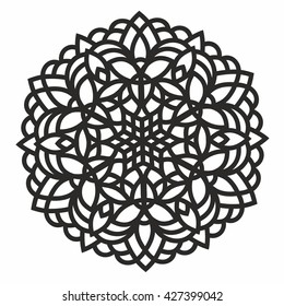 Ornamental round pattern with floral elements for smart modern coloring book for adult, shirt design, tattoo or laser cutting.