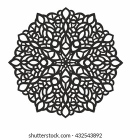 Ornamental round pattern with floral elements for smart modern coloring book for adult, shirt design, tattoo or laser cutting. Stand under a hot. Paper napkin.