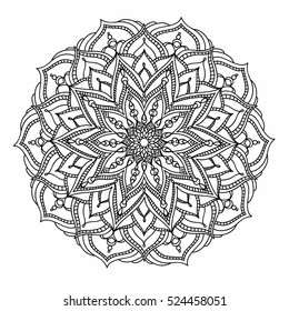 Ornamental round pattern with floral elements for smart modern coloring book for adult, shirt design or tattoo.