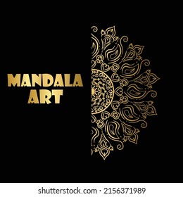 Ornamental round pattern. Golden outline mandala on Black background. Vector illustration.