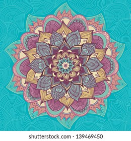 Ornamental round pattern with many details on seamless background.