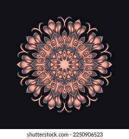 Ornamental round pattern on black background. Card template design. Vector illustration.