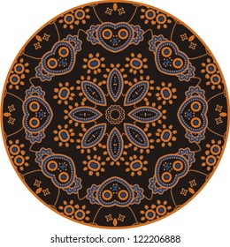 Ornamental round pattern for paisley , circle background with many details, looks like crocheting handmade lace, abstract circular pattern of arabesques (vector illustration).