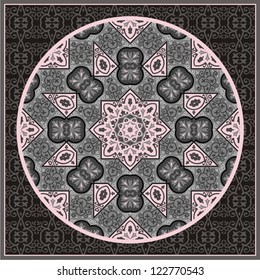 Ornamental round pattern for paisley , circle background with many details, looks like crocheting handmade lace, abstract circular pattern of arabesques (vector illustration).