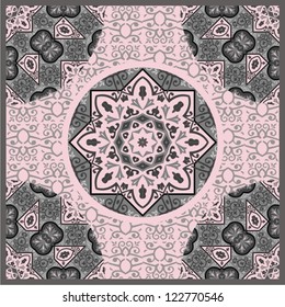 Ornamental round pattern for paisley , circle background with many details, looks like crocheting handmade lace, abstract circular pattern of arabesques (vector illustration).