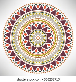 Ornamental round pattern. Tribal mandala. Geometrical circle isolated on white background. Vector illustration.