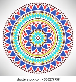 Ornamental round pattern. Tribal mandala. Geometrical circle isolated on white background. Vector illustration.