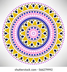 Ornamental round pattern. Tribal mandala. Geometrical circle isolated on white background. Vector illustration.