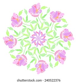 Ornamental round with peonies. Vector illustration