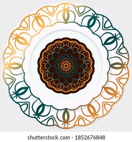 ornamental round, pottery decorative art frame, Abstract vector ornament border for porcelain plate pattern design. vector illustration