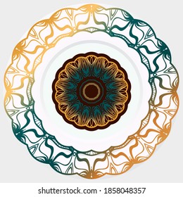 ornamental round, pottery decorative art frame, Abstract vector ornament border for porcelain plate pattern design. vector illustration