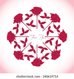 Ornamental round with red roses. Vector illustration