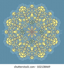 Ornamental round seamless floral lace pattern with flowers