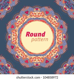 Ornamental round seamless lace pattern. orange yellow blue